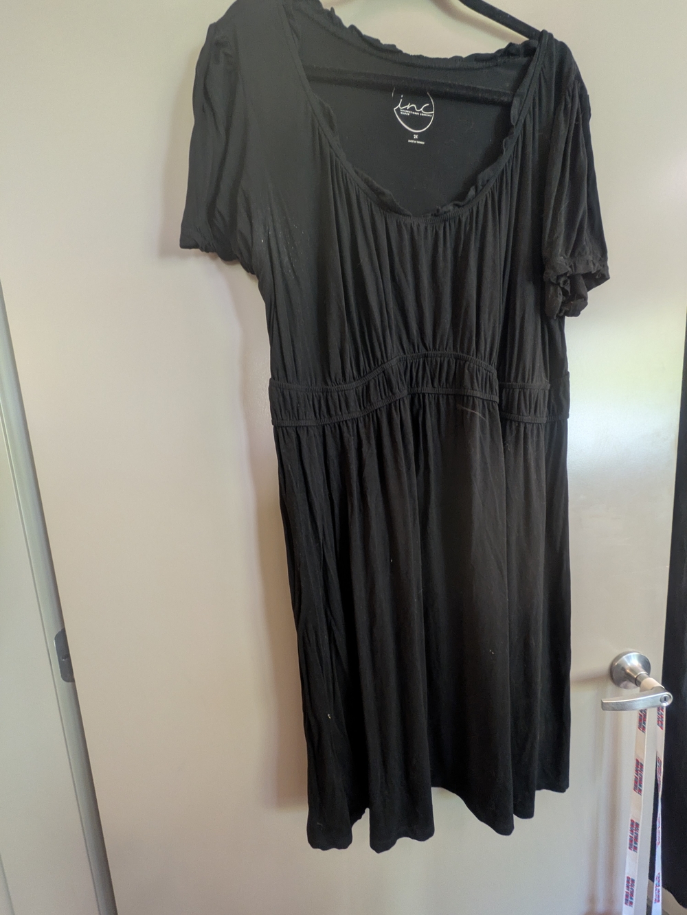 INC International Concepts Black Short-Sleeve Empire-Waist Midi Dress
